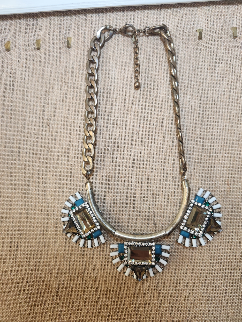 Zara Geometric Rhinestone Plastron Statement Necklace Chunky Y2K Grunge